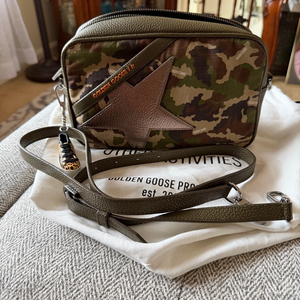 Golden Goose Camouflage Crossbody Bag with Star